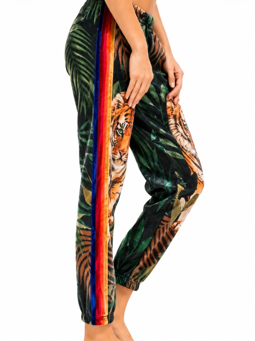Aviator Nation “Wild Jungle Tiger” Velvet Track Pants NWT oversized